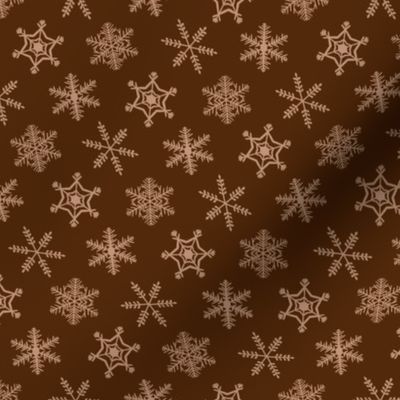 1" Festive Winter Snowflakes Hand Drawn in Mahogany Dark Brown