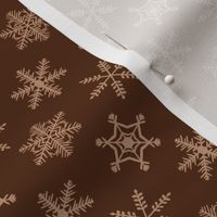 1" Festive Winter Snowflakes Hand Drawn in Mahogany Dark Brown
