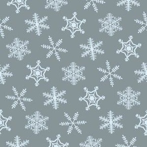 1" Festive Winter Snowflakes Hand Drawn in Smokey Blue Gray and Pastel Ice Blue