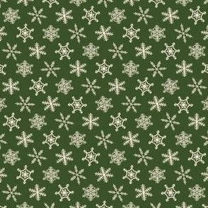 1/2" Festive Winter Snowflakes Hand Drawn in Evergreen Dark Green