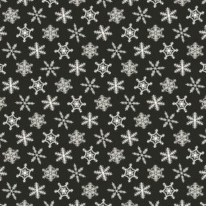 1/2" Festive Winter Snowflakes Hand Drawn in Soft Black Off Black and Natural Off White