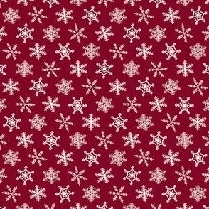 1/2" Festive Winter Snowflakes Hand Drawn in Cranberry Red Deep Burgundy Red