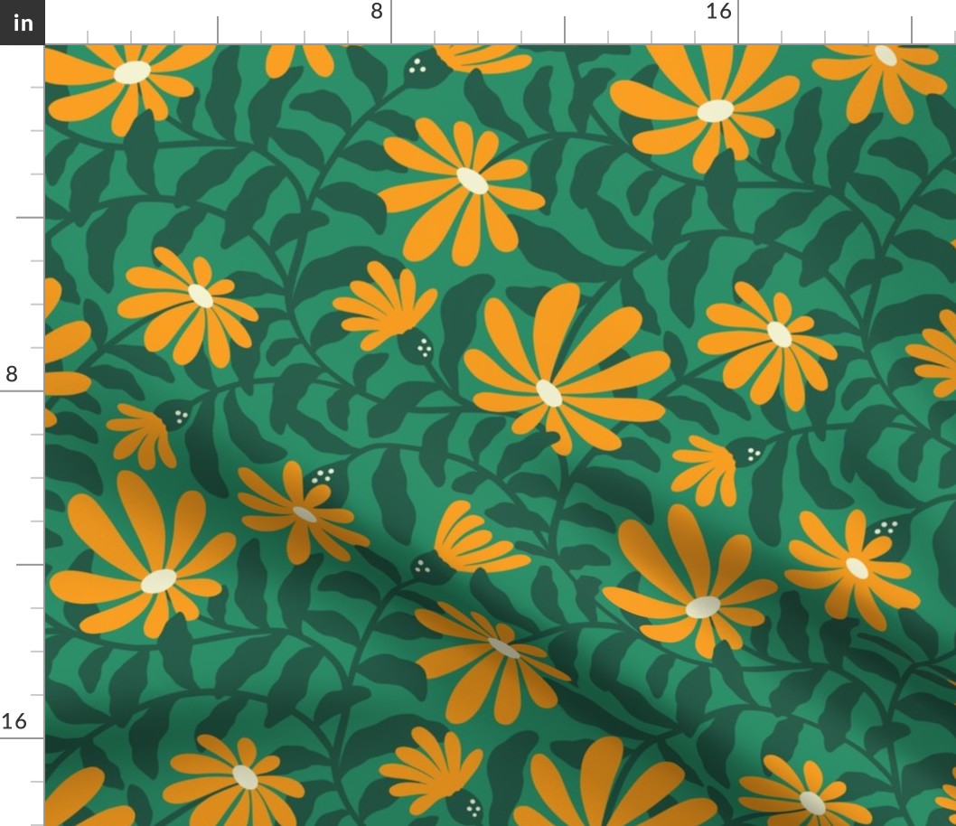 Bold groovy trailing flowers – green and orange 