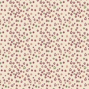 Micro Stars:  Hand Drawn Festive Celestial Scatter in Cranberry Red and Cornsilk Off White