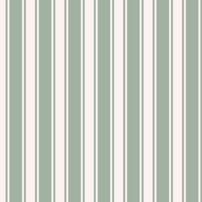 Bunnie Stripes Celadon Green and Rose Pink  Small Scale, Traditional Wallpaper