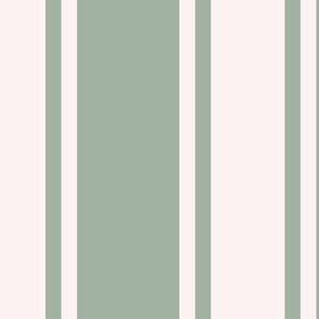 Bunnie Stripes Celadon Green and Rose Pink Large Scale, Traditional Wallpaper