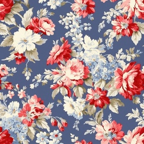 Blue and red flowers,roses,vintage flowers ,shabby red white and blue 