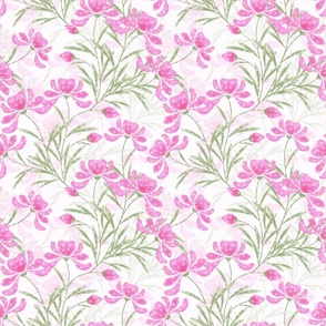 Pink flowers on a white background. Retro floral pattern.