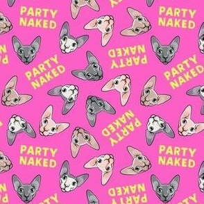 (small scale) Party Naked - Sphynx cat with sunglasses - pink - hairless cat - C24