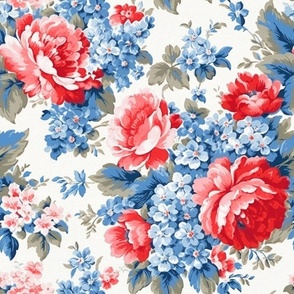Blue and red flowers,roses,vintage flowers ,shabby red white and blue