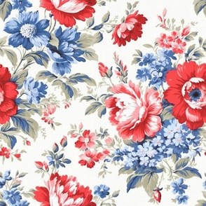 Blue and red flowers,roses,vintage flowers ,shabby red white and blue