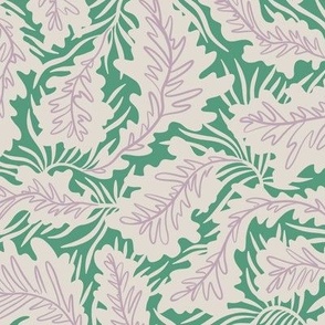 Wild Tropical leaves in turquoise teal green, lavender lilac and pearl white