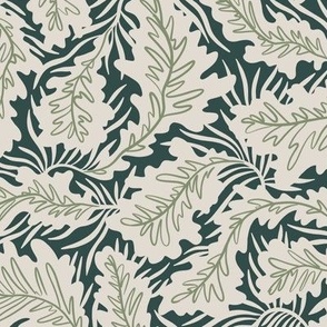 Wild Tropical leaves in dark green, sage green and pearl white