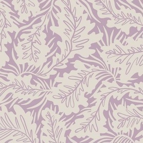 Wild Tropical leaves in lavender lilac and pearl white