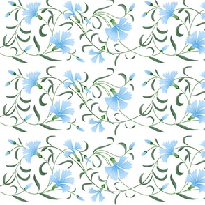 1886 Floral Stripe Blue and Green on White Shaded