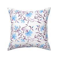 1886 Floral Stripe Blue and Purple on White Shaded