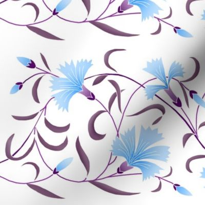 1886 Floral Stripe Blue and Purple on White Shaded