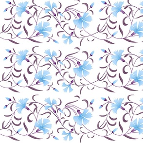 1886 Floral Stripe Blue and Purple on White Shaded