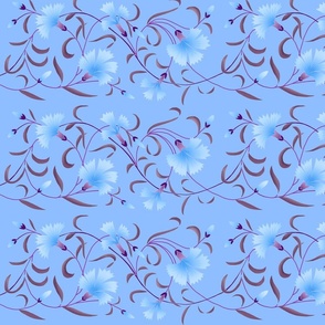 1886 Floral Stripe Blue and Purple on Blue Shaded