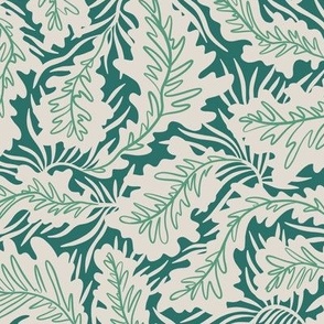 Wild Tropical leaves in emerald green, teal turquoise and pearl white