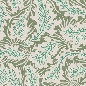 Wild Tropical leaves in turquoise teal, sage green and pearl white