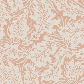 Wild Tropical leaves in peachy pink and pearl white
