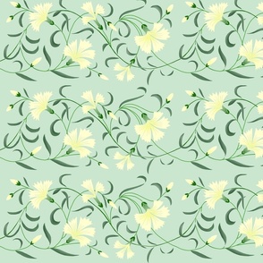 1886 Floral Stripe Yellow and Green on Mint Green Shaded
