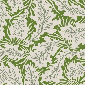Wild Tropical leaves in pear-green, sage green and pearl white