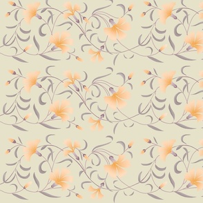 1886 Floral Stripe Peach and Grayed Purple on Beige Shaded