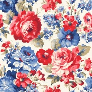 Blue and red flowers,roses,vintage flowers ,shabby red white and blue