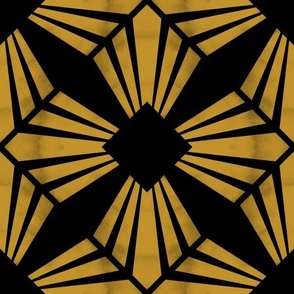 Art Deco 20s Geometric Sunbeams black and gold mustard