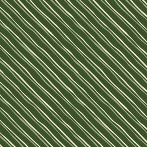 Micro Hand Drawn Diagonal Christmas Holiday Stripes in Evergreen Dark Green