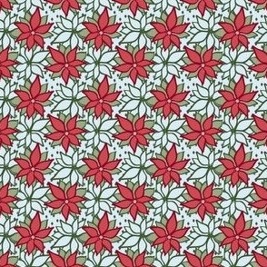 (Small) Christmas Pink Red Retro Poinsettias Festive Christmas Floral on Ice Blue Pastel Blue