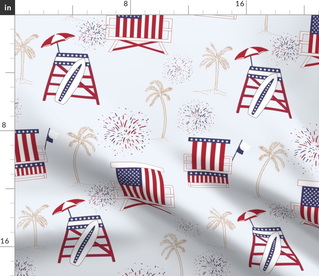 Patriotic July 4th/Independence day  lifeguard towers blue 12x12 repeat
