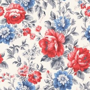 Blue and red flowers,roses,vintage flowers ,shabby red white and blue