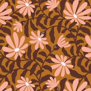 Bold groovy trailing flowers – brown and salmon - small scale
