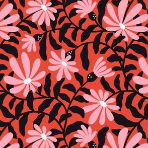 Bold groovy trailing flowers – red, black and pink - small scale