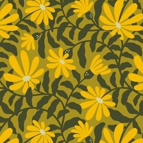 Bold groovy trailing flowers – ochre and yellow - small scale