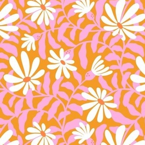 Bold groovy trailing flowers – yellow and pink - small scale