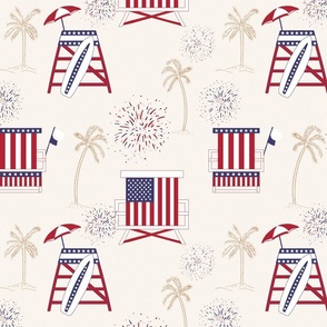 Patriotic 4th of July/Independence day  lifeguard towers sand 12x12 repeat