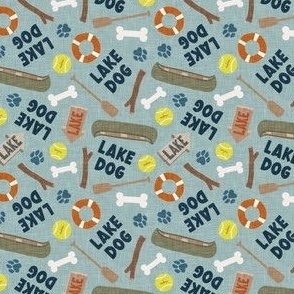 (small scale) Lake Dog - To the lake summer dog fabric - dusty blue - LAD24