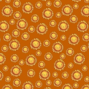 Whimsical Sun, Burnt Orange Background