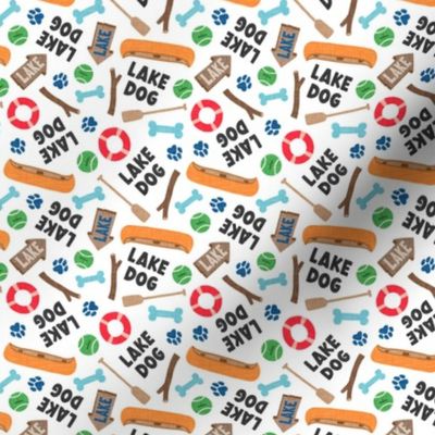 (small scale) Lake Dog - To the lake summer dog fabric - white - LAD24