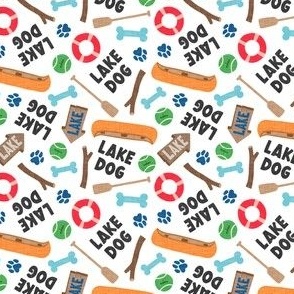 (small scale) Lake Dog - To the lake summer dog fabric - white - LAD24