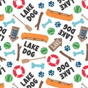 Lake Dog - To the lake summer dog fabric - white - LAD24