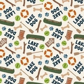 (small scale) Lake Dog - To the lake summer dog fabric - cream - LAD24