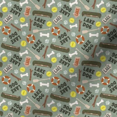 (small scale) Lake Dog - To the lake summer dog fabric - sage - LAD24