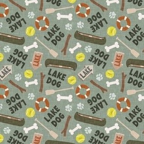 (small scale) Lake Dog - To the lake summer dog fabric - sage - LAD24