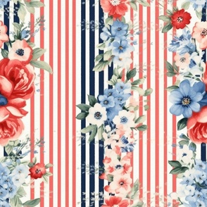 Blue and red flowers,roses,stripes,vintage flowers ,shabby red white and blue 