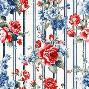 Blue and red flowers,roses,stripes,vintage flowers ,shabby red white and blue